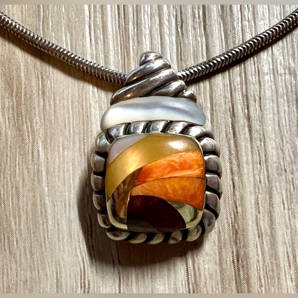 Asch Grossbardt Sterling Silver & 18K Gold Spiny Oyster Pendant With Necklace